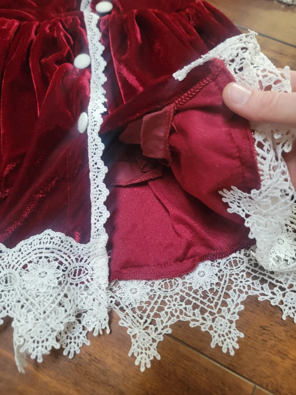 Velvet Lace-Trim Red Formal Dress for Girls